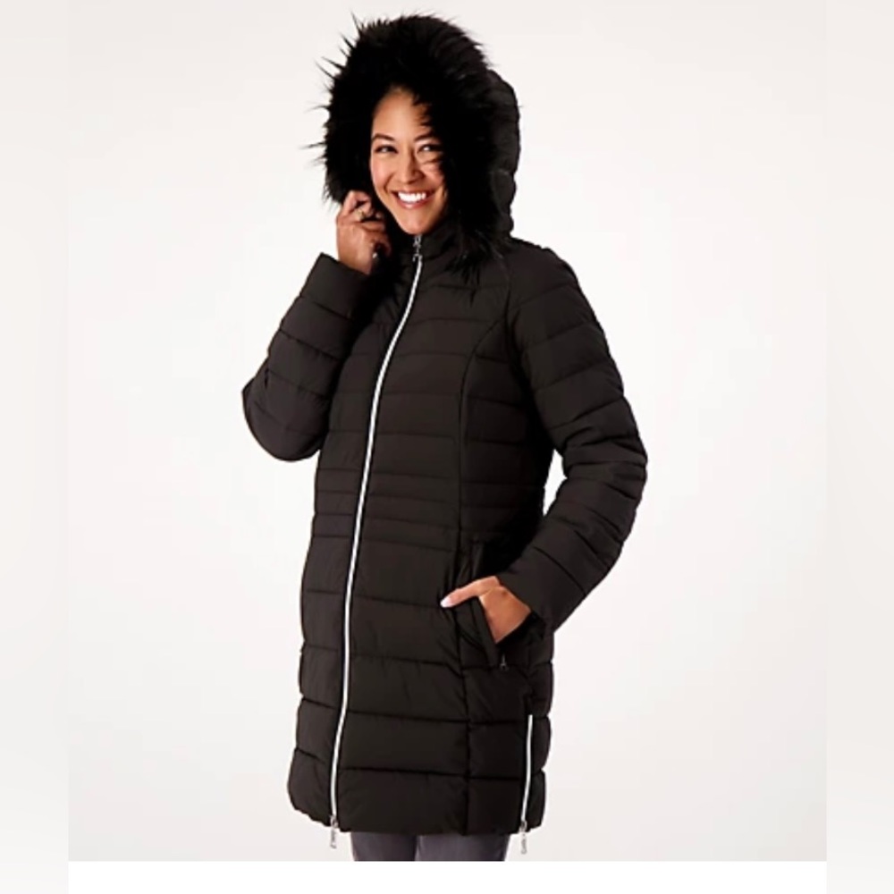 Nuage Petite Stretch Puffer Coat w/ Removable Hood Petite 3X Moss color